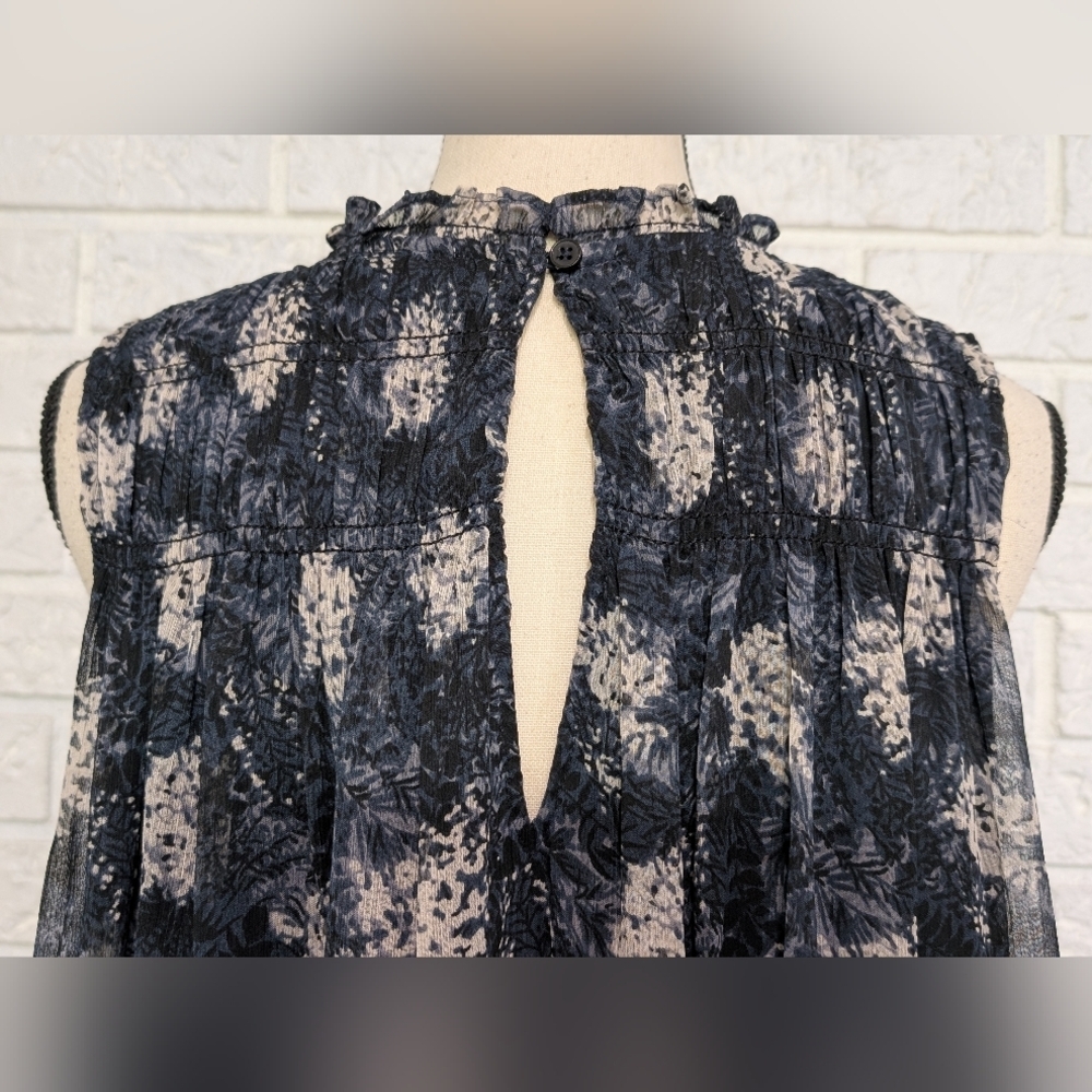NWT Joie Baltic Print Mini Sleeveless Dress Sz Large Sheer Chiffon Flowy Blue - Picture 9 of 12